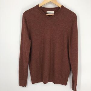 Artefact‎ Sweater Mens Large Rust Brown 100% Merino Wool V Neck Pullover Soft